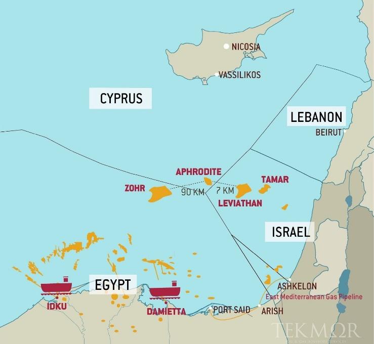 Χάρτης -2: Κοιτάσματα Φυσικού Αερίου και Υποδομές στην Ανατολική Μεσόγειο